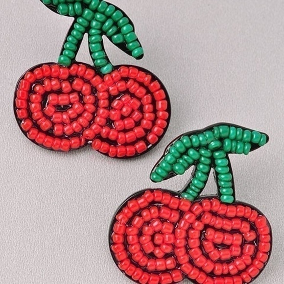 CHERRY BEADED EARRINGS - Picture 2 of 2